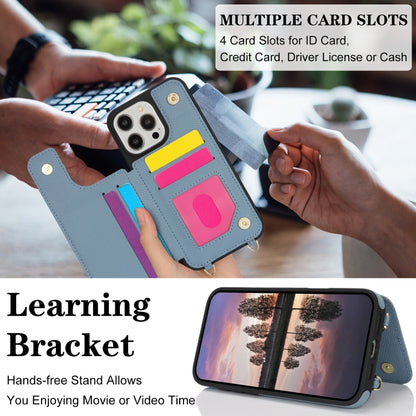 For iPhone 16 Pro Max Double Bckle Card Slot Full Coverage Phone Case with Cross-body Strap(Blue) - iPhone 16 Pro Max Cases by buy2fix | Online Shopping UK | buy2fix