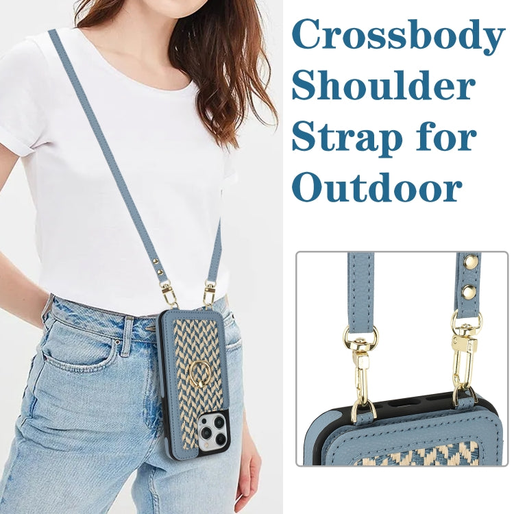 For iPhone 16 Pro Max Double Bckle Card Slot Full Coverage Phone Case with Cross-body Strap(Blue) - iPhone 16 Pro Max Cases by buy2fix | Online Shopping UK | buy2fix