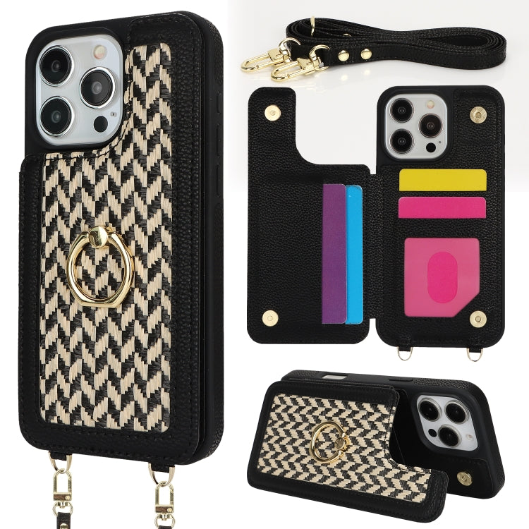For iPhone 16 Pro Double Bckle Card Slot Full Coverage Phone Case with Cross-body Strap(Black) - iPhone 16 Pro Cases by buy2fix | Online Shopping UK | buy2fix