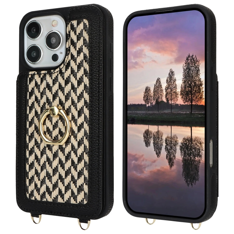 For iPhone 16 Pro Double Bckle Card Slot Full Coverage Phone Case with Cross-body Strap(Black) - iPhone 16 Pro Cases by buy2fix | Online Shopping UK | buy2fix