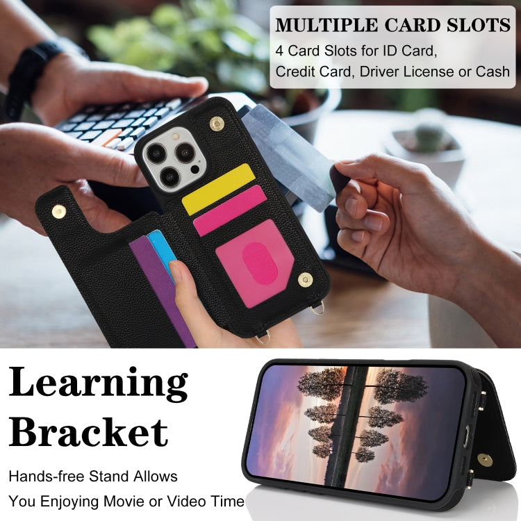 For iPhone 16 Pro Double Bckle Card Slot Full Coverage Phone Case with Cross-body Strap(Black) - iPhone 16 Pro Cases by buy2fix | Online Shopping UK | buy2fix