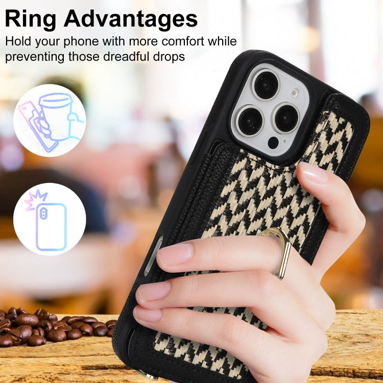 For iPhone 16 Pro Double Bckle Card Slot Full Coverage Phone Case with Cross-body Strap(Black) - iPhone 16 Pro Cases by buy2fix | Online Shopping UK | buy2fix