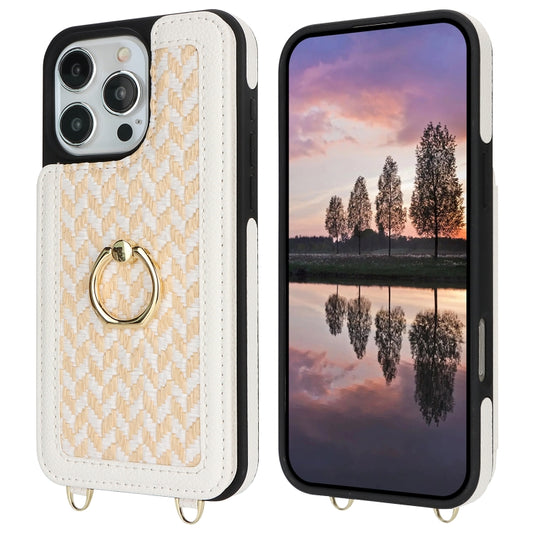 For iPhone 16 Pro Double Bckle Card Slot Full Coverage Phone Case with Cross-body Strap(White) - iPhone 16 Pro Cases by buy2fix | Online Shopping UK | buy2fix