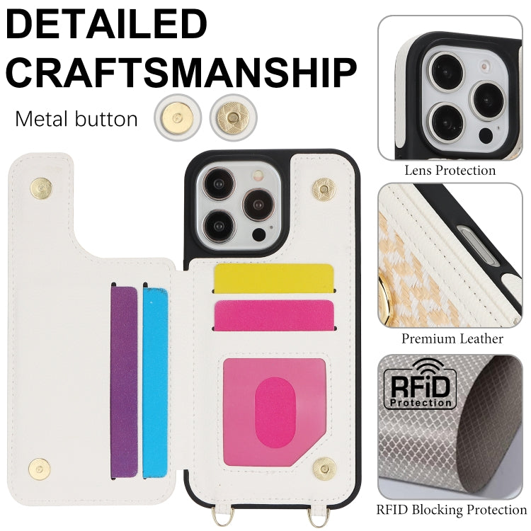 For iPhone 16 Pro Double Bckle Card Slot Full Coverage Phone Case with Cross-body Strap(White) - iPhone 16 Pro Cases by buy2fix | Online Shopping UK | buy2fix
