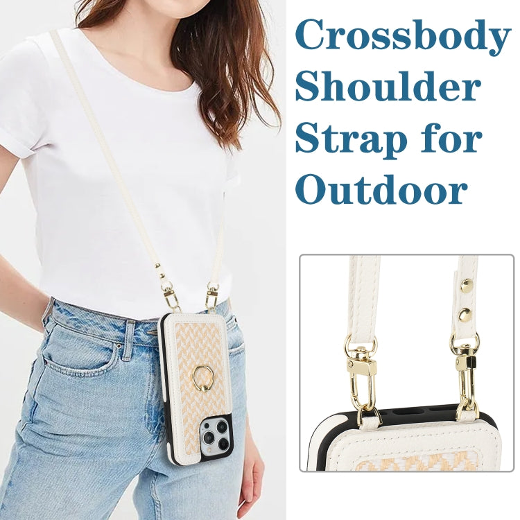 For iPhone 16 Pro Double Bckle Card Slot Full Coverage Phone Case with Cross-body Strap(White) - iPhone 16 Pro Cases by buy2fix | Online Shopping UK | buy2fix