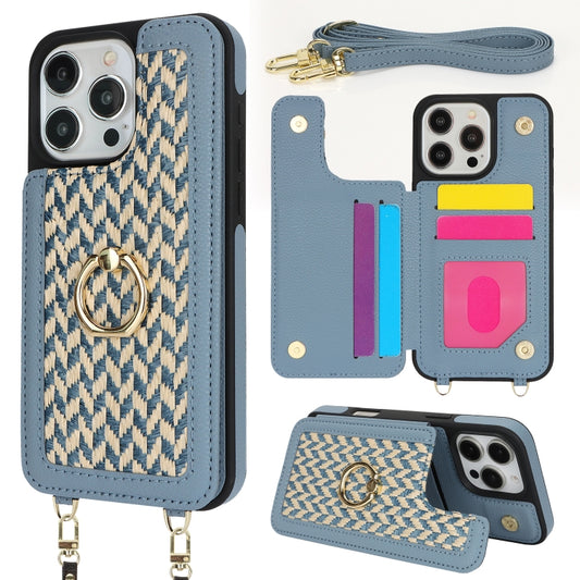 For iPhone 16 Pro Double Bckle Card Slot Full Coverage Phone Case with Cross-body Strap(Blue) - iPhone 16 Pro Cases by buy2fix | Online Shopping UK | buy2fix