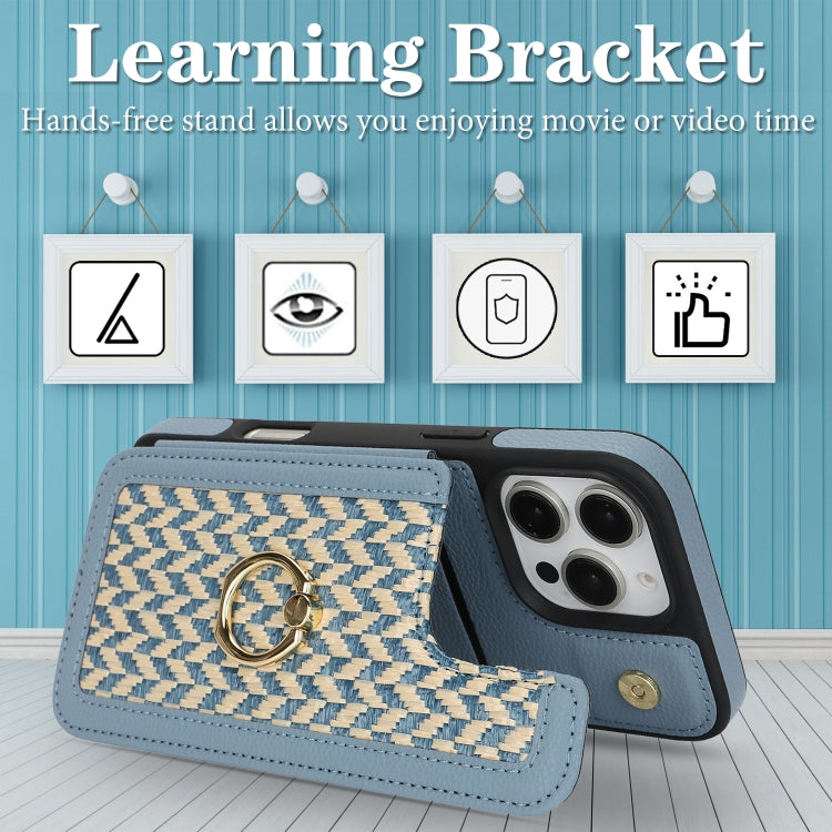 For iPhone 16 Pro Double Bckle Card Slot Full Coverage Phone Case with Cross-body Strap(Blue) - iPhone 16 Pro Cases by buy2fix | Online Shopping UK | buy2fix