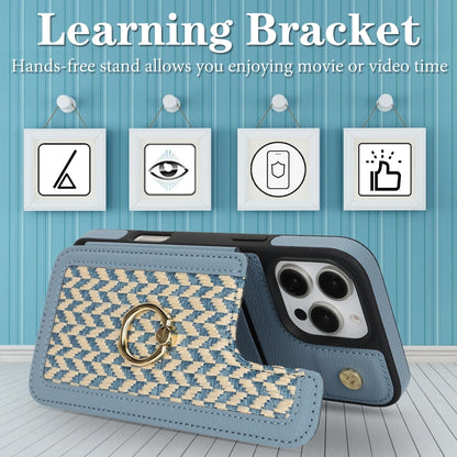 For iPhone 16 Pro Double Bckle Card Slot Full Coverage Phone Case with Cross-body Strap(Blue) - iPhone 16 Pro Cases by buy2fix | Online Shopping UK | buy2fix