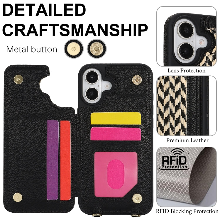 For iPhone 16 Plus Double Bckle Card Slot Full Coverage Phone Case with Cross-body Strap(Black) - iPhone 16 Plus Cases by buy2fix | Online Shopping UK | buy2fix