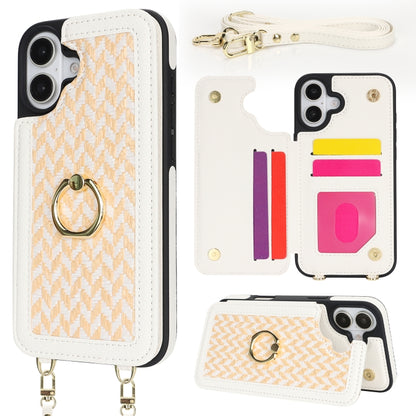 For iPhone 16 Plus Double Bckle Card Slot Full Coverage Phone Case with Cross-body Strap(White) - iPhone 16 Plus Cases by buy2fix | Online Shopping UK | buy2fix