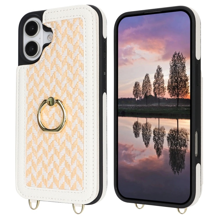 For iPhone 16 Plus Double Bckle Card Slot Full Coverage Phone Case with Cross-body Strap(White) - iPhone 16 Plus Cases by buy2fix | Online Shopping UK | buy2fix