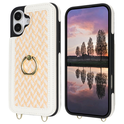 For iPhone 16 Plus Double Bckle Card Slot Full Coverage Phone Case with Cross-body Strap(White) - iPhone 16 Plus Cases by buy2fix | Online Shopping UK | buy2fix