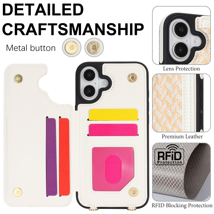 For iPhone 16 Plus Double Bckle Card Slot Full Coverage Phone Case with Cross-body Strap(White) - iPhone 16 Plus Cases by buy2fix | Online Shopping UK | buy2fix