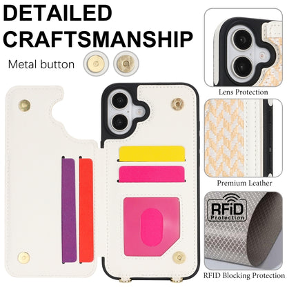 For iPhone 16 Plus Double Bckle Card Slot Full Coverage Phone Case with Cross-body Strap(White) - iPhone 16 Plus Cases by buy2fix | Online Shopping UK | buy2fix