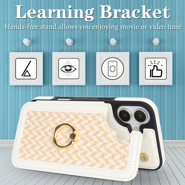 For iPhone 16 Plus Double Bckle Card Slot Full Coverage Phone Case with Cross-body Strap(White) - iPhone 16 Plus Cases by buy2fix | Online Shopping UK | buy2fix