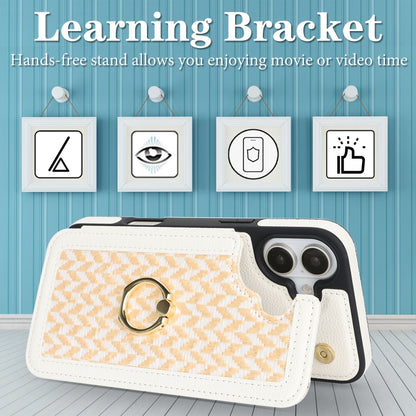 For iPhone 16 Plus Double Bckle Card Slot Full Coverage Phone Case with Cross-body Strap(White) - iPhone 16 Plus Cases by buy2fix | Online Shopping UK | buy2fix