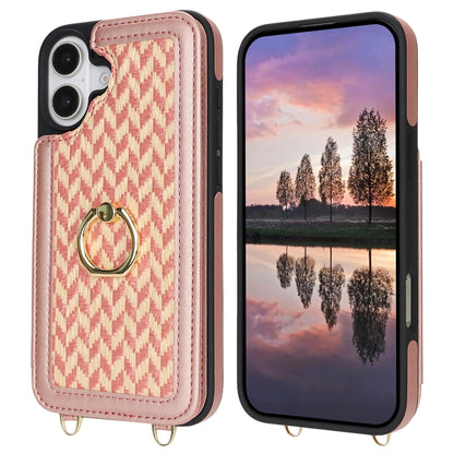 For iPhone 16 Plus Double Bckle Card Slot Full Coverage Phone Case with Cross-body Strap(Rose Gold) - iPhone 16 Plus Cases by buy2fix | Online Shopping UK | buy2fix