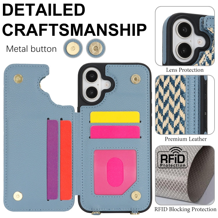 For iPhone 16 Plus Double Bckle Card Slot Full Coverage Phone Case with Cross-body Strap(Blue) - iPhone 16 Plus Cases by buy2fix | Online Shopping UK | buy2fix