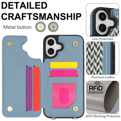 For iPhone 16 Plus Double Bckle Card Slot Full Coverage Phone Case with Cross-body Strap(Blue) - iPhone 16 Plus Cases by buy2fix | Online Shopping UK | buy2fix