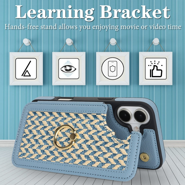 For iPhone 16 Plus Double Bckle Card Slot Full Coverage Phone Case with Cross-body Strap(Blue) - iPhone 16 Plus Cases by buy2fix | Online Shopping UK | buy2fix