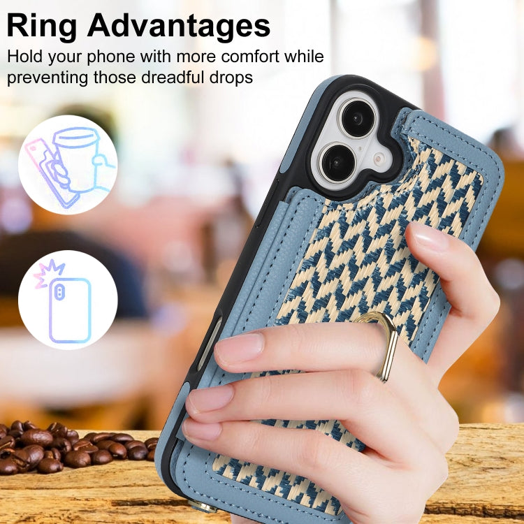 For iPhone 16 Plus Double Bckle Card Slot Full Coverage Phone Case with Cross-body Strap(Blue) - iPhone 16 Plus Cases by buy2fix | Online Shopping UK | buy2fix