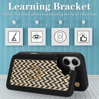 For iPhone 16 Double Bckle Card Slot Full Coverage Phone Case with Cross-body Strap(Black) - iPhone 16 Cases by buy2fix | Online Shopping UK | buy2fix