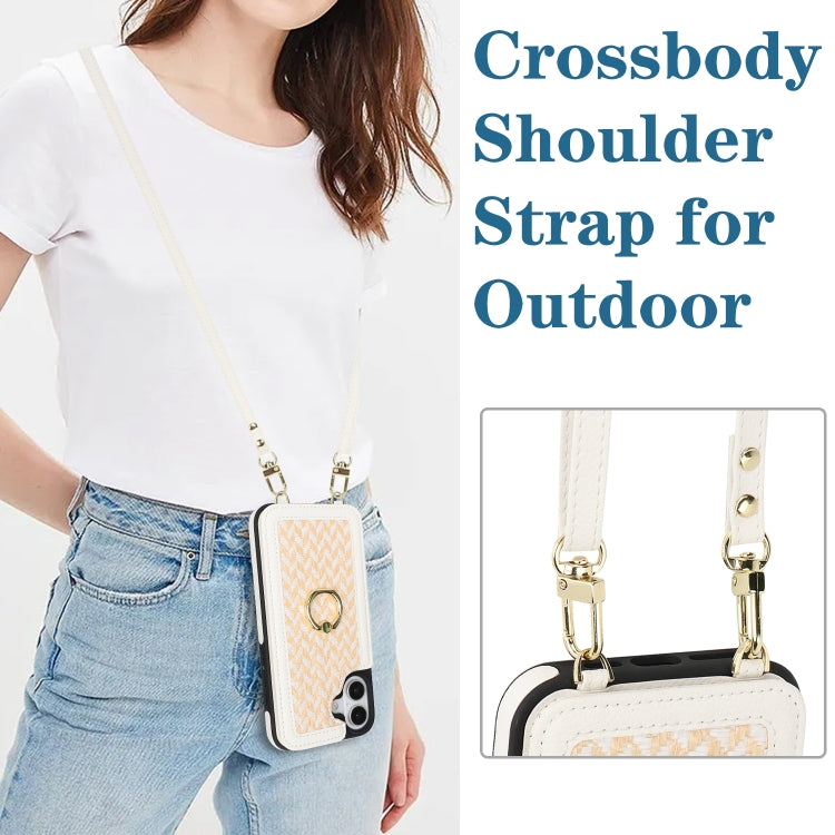 For iPhone 16 Double Bckle Card Slot Full Coverage Phone Case with Cross-body Strap(White) - iPhone 16 Cases by buy2fix | Online Shopping UK | buy2fix