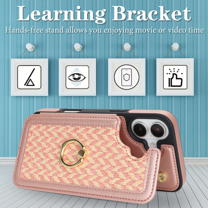 For iPhone 16 Double Bckle Card Slot Full Coverage Phone Case with Cross-body Strap(Rose Gold) - iPhone 16 Cases by buy2fix | Online Shopping UK | buy2fix