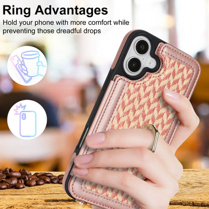 For iPhone 16 Double Bckle Card Slot Full Coverage Phone Case with Cross-body Strap(Rose Gold) - iPhone 16 Cases by buy2fix | Online Shopping UK | buy2fix