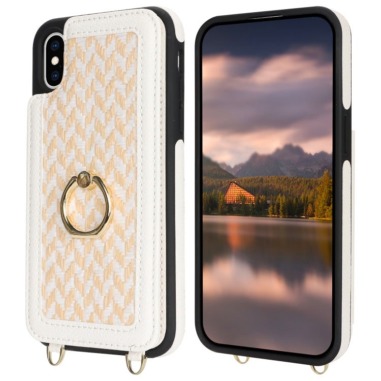 For iPhone X / XS Double Bckle Card Slot Full Coverage Phone Case with Cross-body Strap(White) - More iPhone Cases by buy2fix | Online Shopping UK | buy2fix