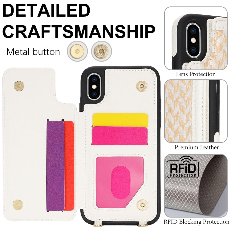 For iPhone X / XS Double Bckle Card Slot Full Coverage Phone Case with Cross-body Strap(White) - More iPhone Cases by buy2fix | Online Shopping UK | buy2fix