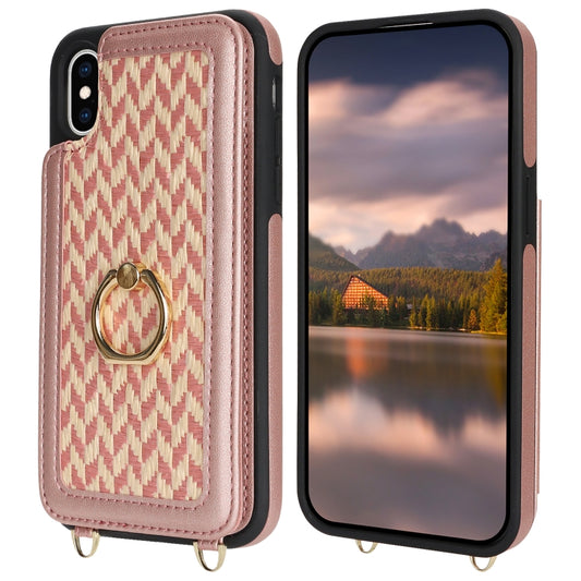 For iPhone X / XS Double Bckle Card Slot Full Coverage Phone Case with Cross-body Strap(Rose Gold) - More iPhone Cases by buy2fix | Online Shopping UK | buy2fix