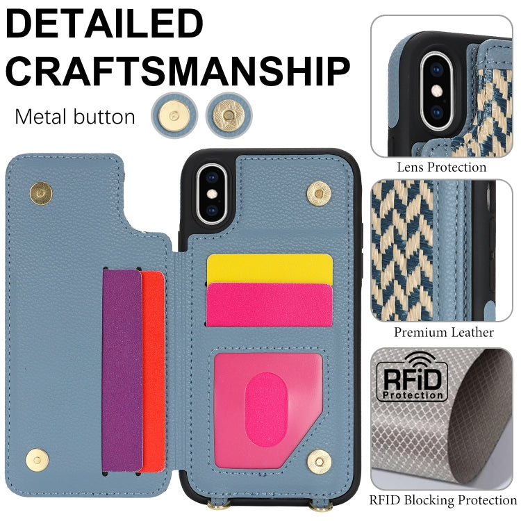 For iPhone X / XS Double Bckle Card Slot Full Coverage Phone Case with Cross-body Strap(Blue) - More iPhone Cases by buy2fix | Online Shopping UK | buy2fix