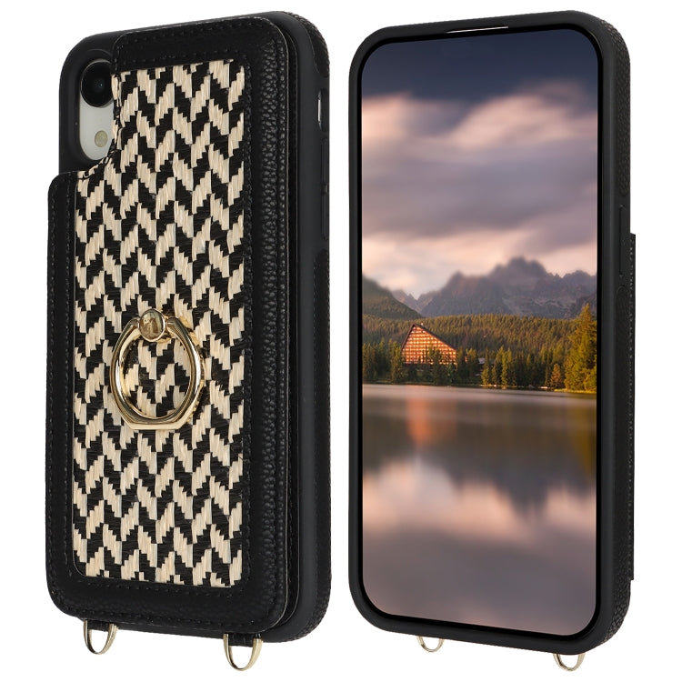 For iPhone XR Double Bckle Card Slot Full Coverage Phone Case with Cross-body Strap(Black) - More iPhone Cases by buy2fix | Online Shopping UK | buy2fix