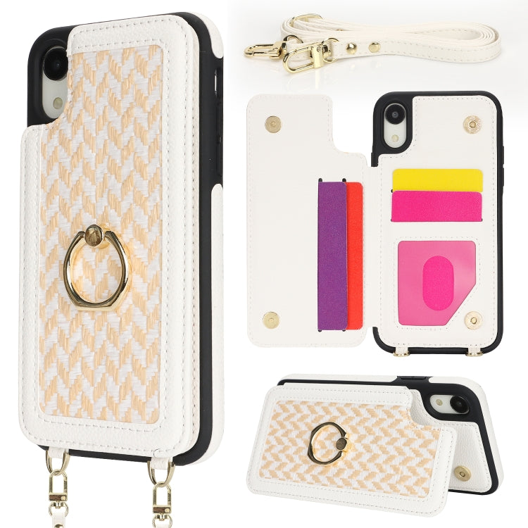 For iPhone XR Double Bckle Card Slot Full Coverage Phone Case with Cross-body Strap(White) - More iPhone Cases by buy2fix | Online Shopping UK | buy2fix
