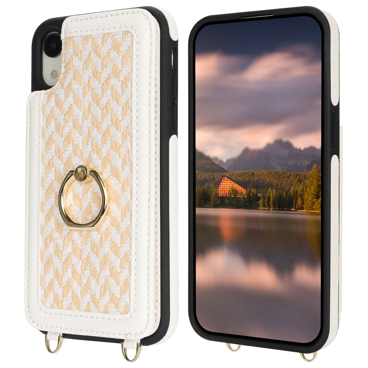 For iPhone XR Double Bckle Card Slot Full Coverage Phone Case with Cross-body Strap(White) - More iPhone Cases by buy2fix | Online Shopping UK | buy2fix