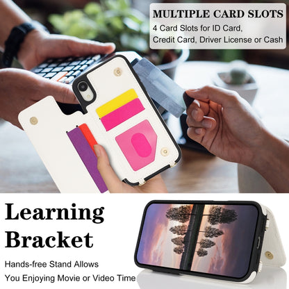 For iPhone XR Double Bckle Card Slot Full Coverage Phone Case with Cross-body Strap(White) - More iPhone Cases by buy2fix | Online Shopping UK | buy2fix