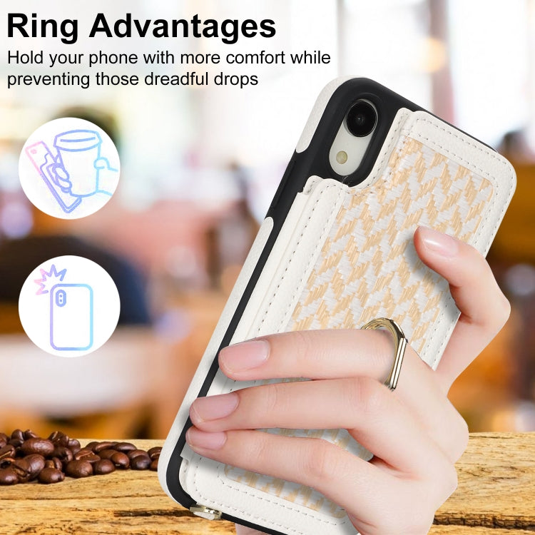 For iPhone XR Double Bckle Card Slot Full Coverage Phone Case with Cross-body Strap(White) - More iPhone Cases by buy2fix | Online Shopping UK | buy2fix