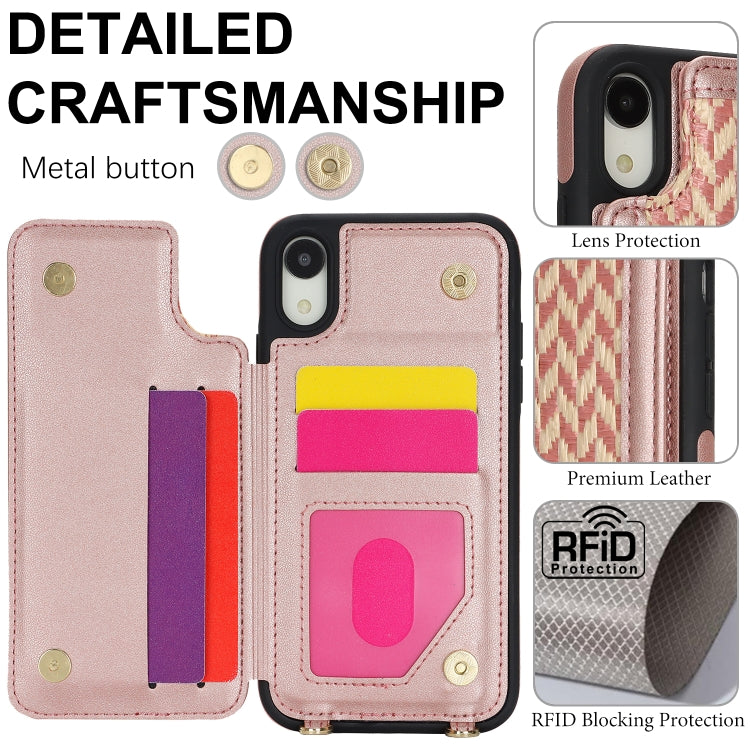 For iPhone XR Double Bckle Card Slot Full Coverage Phone Case with Cross-body Strap(Rose Gold) - More iPhone Cases by buy2fix | Online Shopping UK | buy2fix