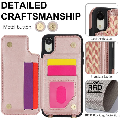 For iPhone XR Double Bckle Card Slot Full Coverage Phone Case with Cross-body Strap(Rose Gold) - More iPhone Cases by buy2fix | Online Shopping UK | buy2fix