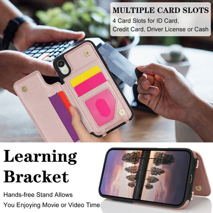 For iPhone XR Double Bckle Card Slot Full Coverage Phone Case with Cross-body Strap(Rose Gold) - More iPhone Cases by buy2fix | Online Shopping UK | buy2fix