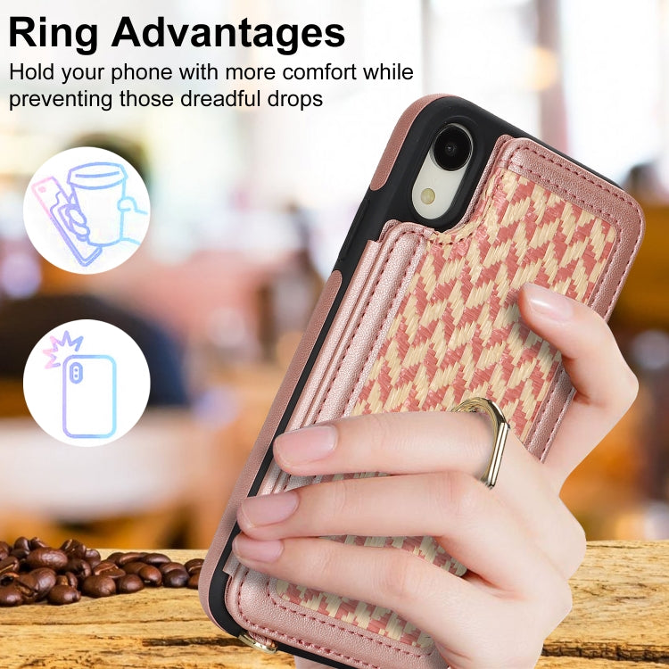 For iPhone XR Double Bckle Card Slot Full Coverage Phone Case with Cross-body Strap(Rose Gold) - More iPhone Cases by buy2fix | Online Shopping UK | buy2fix