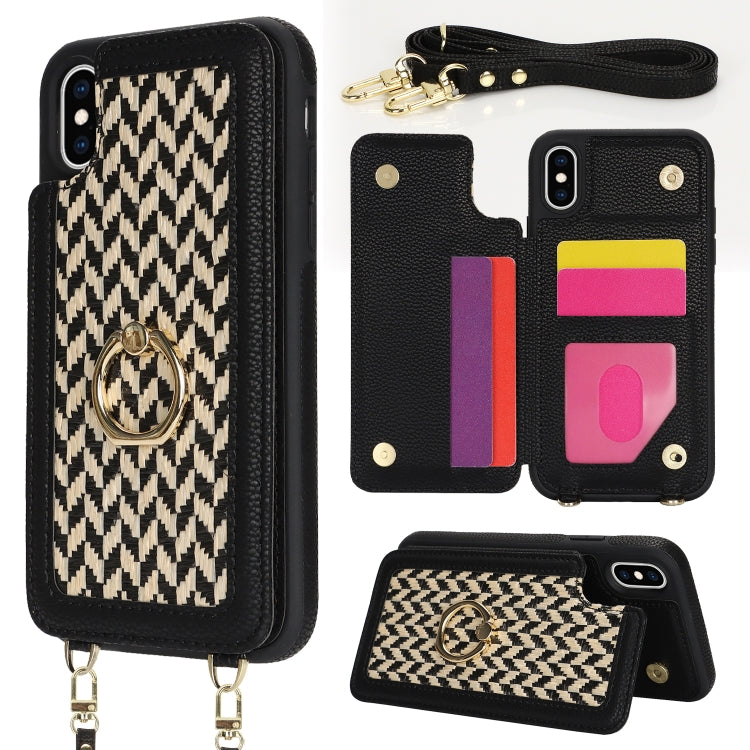For iPhone XS Max Double Bckle Card Slot Full Coverage Phone Case with Cross-body Strap(Black) - More iPhone Cases by buy2fix | Online Shopping UK | buy2fix