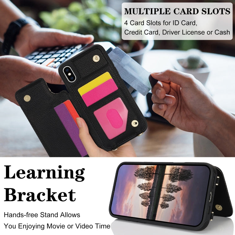 For iPhone XS Max Double Bckle Card Slot Full Coverage Phone Case with Cross-body Strap(Black) - More iPhone Cases by buy2fix | Online Shopping UK | buy2fix