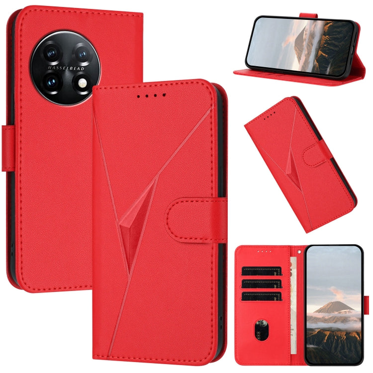 For OnePlus 11 Triangle Pattern Buckle Clasp Leather Phone Case(Red) - OnePlus Cases by buy2fix | Online Shopping UK | buy2fix