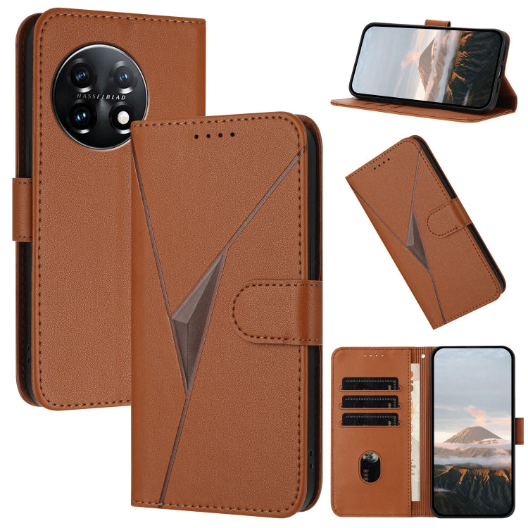 For OnePlus 11 Triangle Pattern Buckle Clasp Leather Phone Case(Brown) - OnePlus Cases by buy2fix | Online Shopping UK | buy2fix