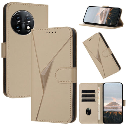 For OnePlus 11 Triangle Pattern Buckle Clasp Leather Phone Case(Gold) - OnePlus Cases by buy2fix | Online Shopping UK | buy2fix