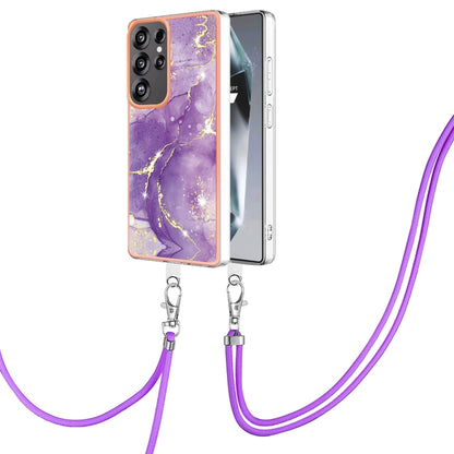 For Samsung Galaxy S25 Ultra 5G Electroplating Marble Dual-side IMD Phone Case with Lanyard(Purple 002) - Galaxy S25 Ultra 5G Cases by buy2fix | Online Shopping UK | buy2fix