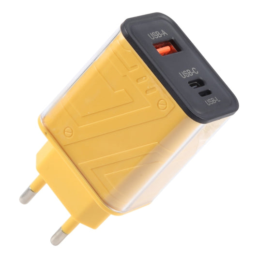 95-A3CL 30W Type-C, 8 Pin, USB-A Mecha Style Multi-Port Fast Charger EU Plug(Yellow) - USB Charger by buy2fix | Online Shopping UK | buy2fix