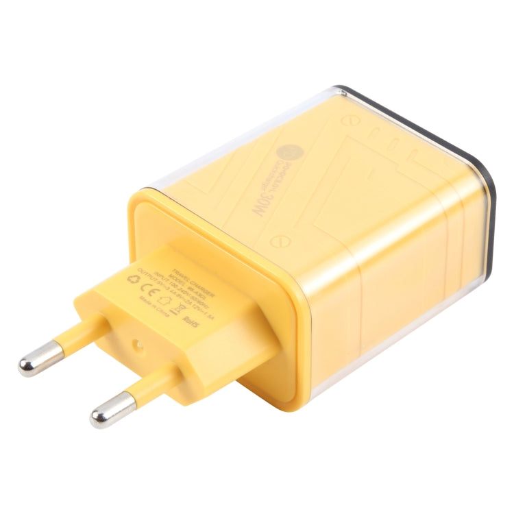95-A3CL 30W Type-C, 8 Pin, USB-A Mecha Style Multi-Port Fast Charger EU Plug(Yellow) - USB Charger by buy2fix | Online Shopping UK | buy2fix
